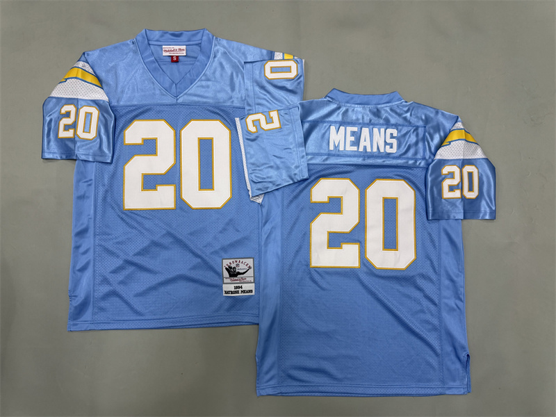 Men 2025 Los Angeles Chargers #20 Means Light blue Throwback Limited NFL Jersey style 001->los angeles chargers->NFL Jersey